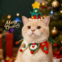 圣诞节猫咪狗狗手工编织围脖可爱口水巾节日装扮帽子服饰宠物围兜