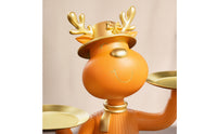 Gold-Accented Deer Figurine with Trays Modern Animal Storage Ornament Small Deer Statue with Tray Cute for Entryway