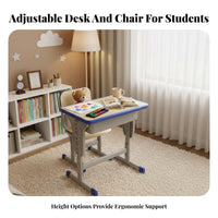 Backpack Hook Adjustable Student Desk and Chair Set Long-Lasting School Desk and Chair Combo Sturdy Frame Height Adjustable Study Table Built-in Storage for Students, Tutoring Center, Learning Centers, Home