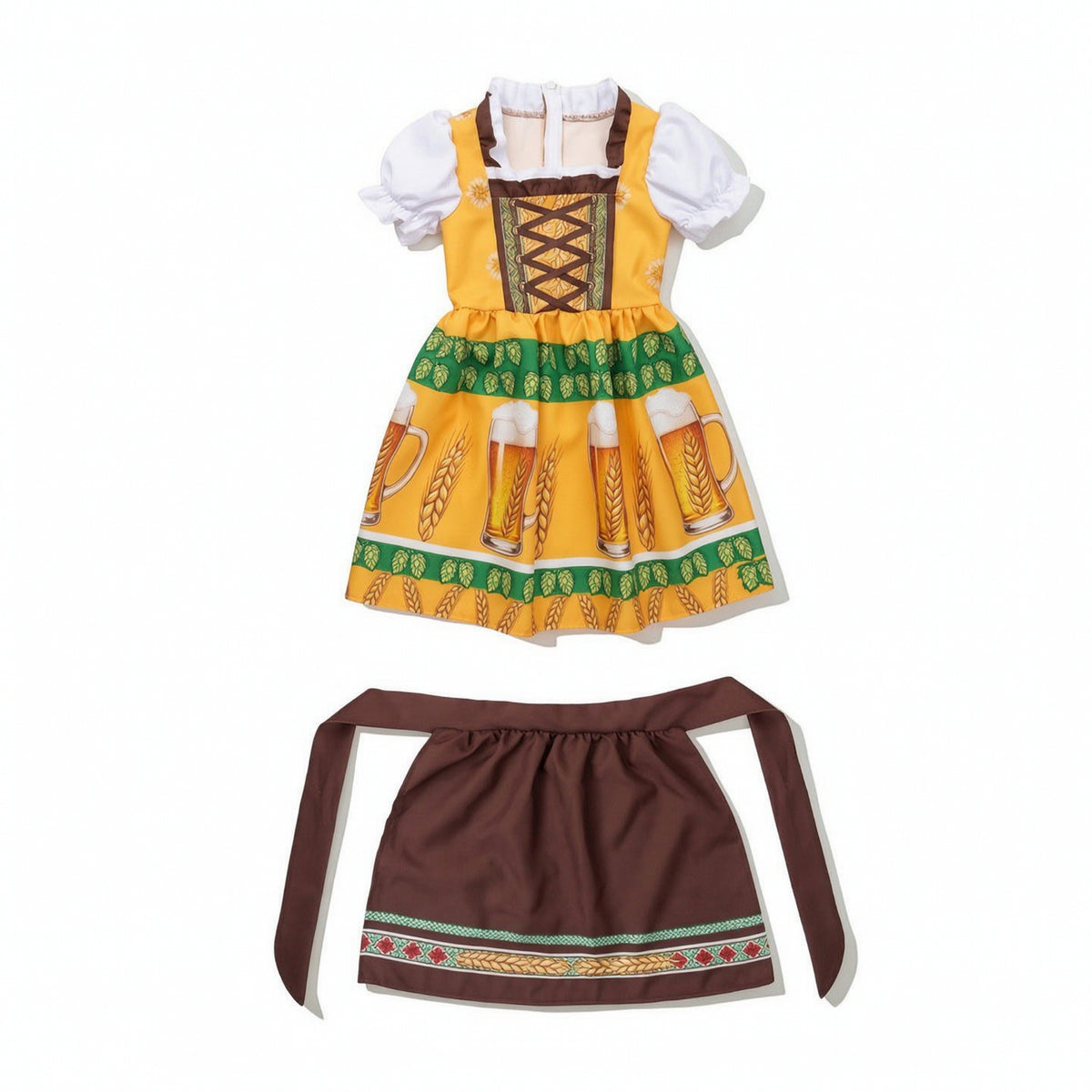 Dirndl Dress with Apron Festive Bavarian Costume Dress Printed Festive Folk Gathering Costume for Kids, Young Children, Stage Performances