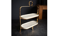 Dessert Stand with Ceramic Trays Stainless Steel Pastry Stand with Metal Frame Elegant Serving Platter for Bakery