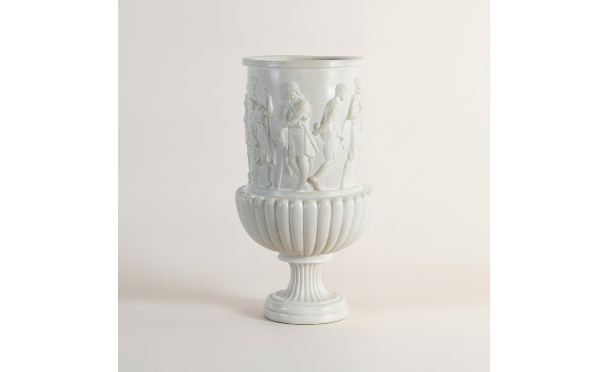 Urn Vase Imitation Jade Decorative Vase Raised-Relief Floral Pot for Interior Designers, Art Collectors, Living Room, Hotel Foyer, Display Shelf