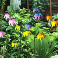 Bell Flower Stake Outdoor Yard Art Sculpture Metal Flower Stake Decorative Colorful for Gardeners, Courtyard, Planters