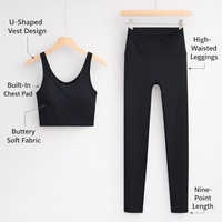 2 Piece Outfits Women Sleeveless Pilates Set with Chest Pad, Backless Halter Sports Bra and Leggings Gym for Running and Workout