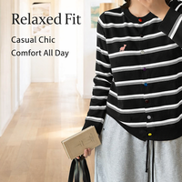 Women's Cardigans with Striped Pattern for Casual Wear, Round Neckline, Plus Size Available, Comfortable Blend