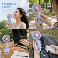 Portable USB Rechargeable Mini Handheld Desk Fan with 3-Speed Settings and Base