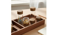Clear Body Mini Glass Jar Small Storage Bottle Wooden Lid Airtight Seasoning Jar for Travelers, Commuters, Camping