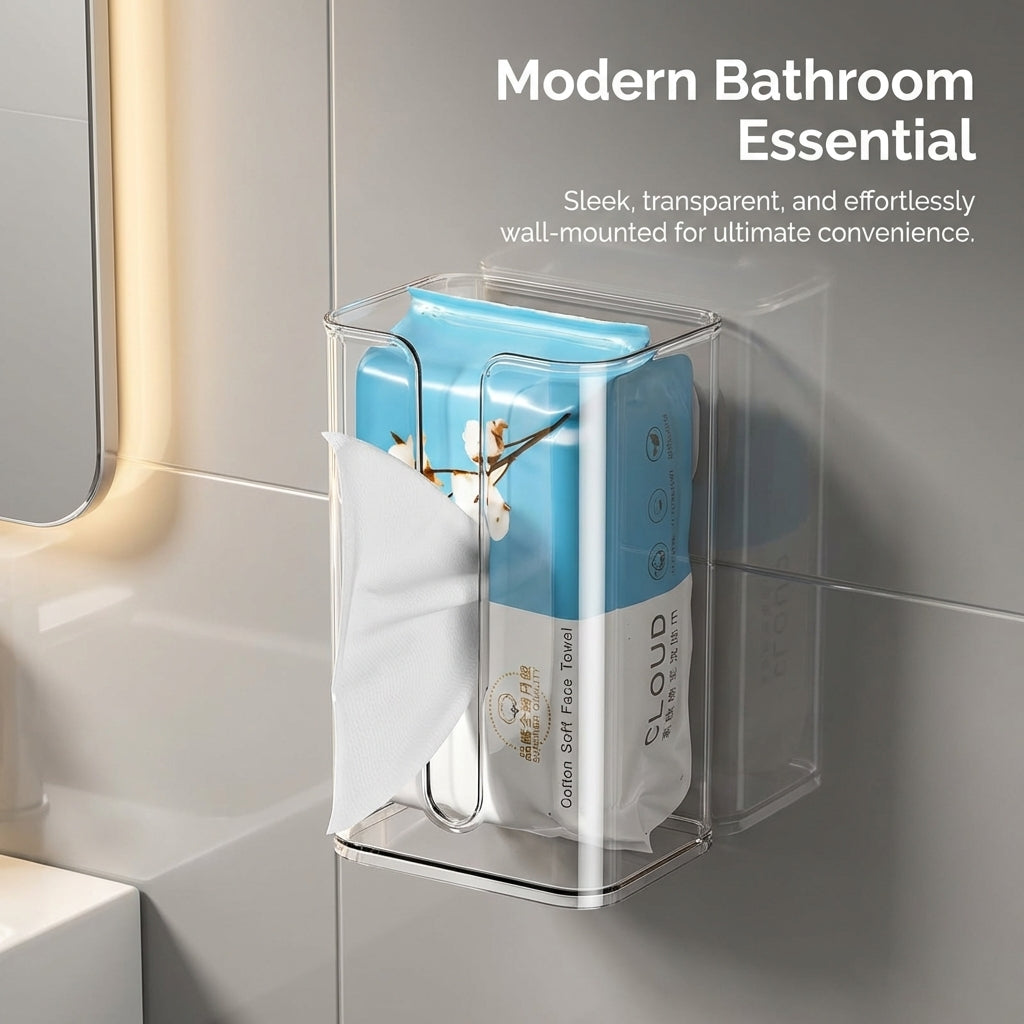 Wall Mounted Tissue Box Holder, Suction Holder, Modern Facial Tissue Holder, Napkin Dispenser Home Wall, Horizontal Vertical Mount Tissue Box