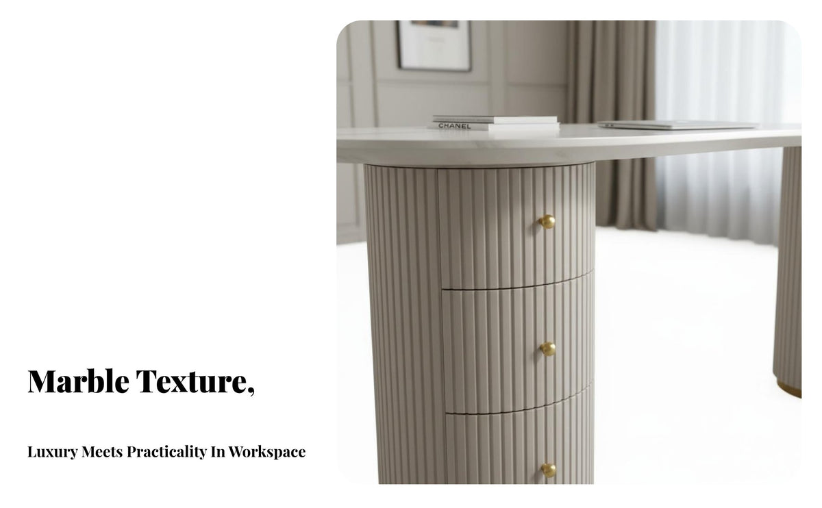 Modern Sintered Stone Desk Hard-Wearing and Sturdy Curved Sintered Stone Desk High Temperature Resistant for Designers, Home Workers, Beauty Salon