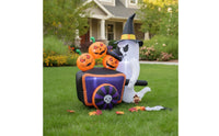 Lighted Ghost Inflatable with Pumpkin Cart LED Inflatable Ghost with Jack-O-Lanterns Spooky Yard Decoration Glowing for Haunted House