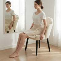 Thick Padded Seat Petal Back Vanity Chair Ergonomic Backrest Swivel Dressing Stool Includes Pillow Velvet Makeup Chair Space Saving for Women, Girls, Bedroom