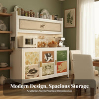 Multipurpose Design Freestanding baker's Rack with Cabinet utilitarian design Multi-Tier baker's Rack Sturdy Frame Kitchen Organizer Raised Guardrail for Home Cooks, Homeowners, Families, Dining Room, Pantry, Cviewee Station