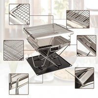 Stainless Steel Foldable Grill with Carry Bag Compact Folding Charcoal Barbecue Outdoor Portable Barbecue Grill Heavy-Duty for Campers, Backpackers, Tailgaters, Camping, Picnics, Backyard, Beach