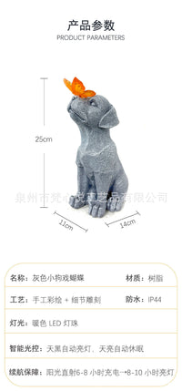 Solar Powered Garden Light with Gray Dog Statue for Outdoor Decor