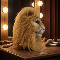 Realistic Lion Mask Theatrical Lion Headpiece Textured Full Head Mask Deluxe for Cosplayers, Halloween