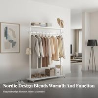 Movable Rolling Clothes Rack with Shelf Sturdy Rolling Garment Rack with Shelves Minimalist Design Coat Stand Space-Saving for Families, Students, Renters, Entryway, Bedroom, Living Room, Office
