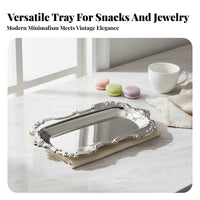 European Design Dessert Plate Mirror Finish Stainless Steel Serving Platter Light Elegant Design Rectangular Decorative Tray for Afternoon Tea