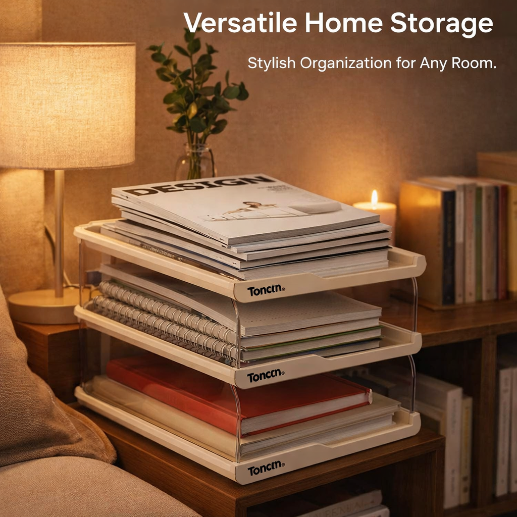 Document Storage Organizer for Office Desk, Stackable Desktop File Tray, Multi Tier Rack for Home Workers