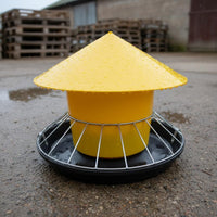 Weight-Activated Chicken Feeder Rainproof Automatic Fowl Feeding Bucket Anti-Roost Cone Round Fowl Feed Trough for HomesteadersRange, Backyard