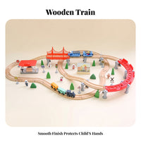 74 Pieces Beech Wood Wooden Train Set Bridge Sections Wooden Railway Toy for Imaginative Play