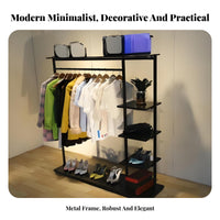 Easy to Assemble Freestanding Rack with Shelves Space-Saving Freestanding Closet System Minimalist Design Garment Stand Heavy-Duty Construction for Apartment Dwellers, Students, Homeowners, Living Room, Entryway, Retail Outlet