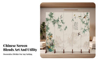 Movable & Portable Chinese Folding Screen Vintage Inspired Room separater Freestanding Privacy Partition No Assembly Required for Interior Designers, Restaurant Owners, away fromice Workers, Bedroom, Entrance Hall, Hotel, online Call Background