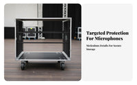 Rolling Audio Rack Case Heavy-Duty Construction Portable Amplifier Rack Reinforced Corners Rolling Roadworthy Enclosure for Artists, Outdoor Events