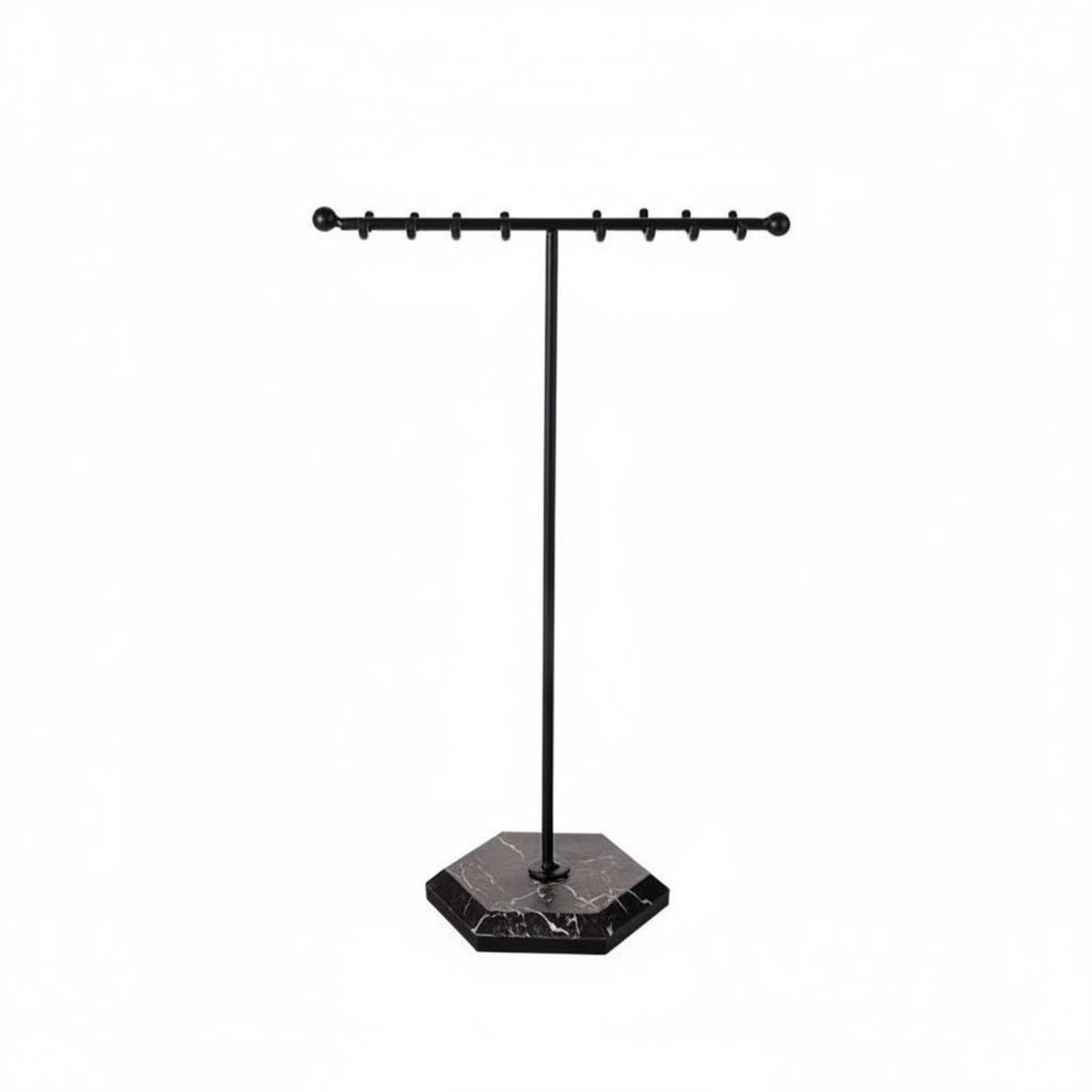 Marble Pattern Base 16 Hook Earring Stand Desktop Design Double Row Jewelry Rack Large Capacity T Bar Jewelry Holder Metal for Women, Dresser Top, Vanity Table, Boutique
