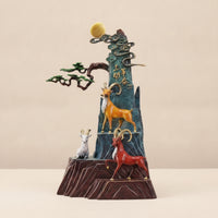 Mountain Sculpture with Goats Collectible Three Caprine Figures Sculpture Textured Caprine Ornament for Homeowners, Collectors, Office