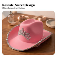 Pink Cowgirl Hat Universal Fit Pink Tiara Cowgirl Hat Rhinest Single Accents for Girls, Women, Western Themed Events, Bridal Shower Parties, Festivals
