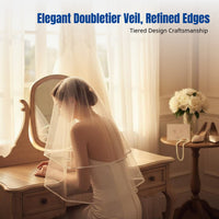 Bridal Veil, Double Tier Edged Veil with Comb, Simple Cream Wedding Headpiece, European Design, Photography Accessory