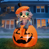 Outdoor Cat in Pumpkin Inflatable Easy to Inflate Inflatable Cat with Pumpkin Festive Yard Decoration Playful for Lawn, Garden, Porch