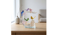 Bird Figurine with Flowers Translucent Glass Bird Figurine Glossy Tabletop Ornament for Entryway
