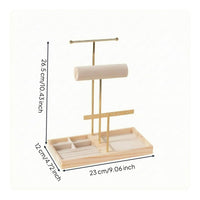T-Shaped Jewelry Stand Padded Jewelry Display Organizer Necklace Organizer Rack Wooden Base Bracelet Holder Metal Frame