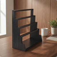 Black Wooden Card Display Rack 4-Tier Tiered Card Stand Angled unobstructedFrame Display Rack Rectangular Base