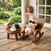 6 Pieces Whimsical Resin Pig Statue with Table Cute Pig Figurine with Rocking Chair Small Piggy Resin Art Ornament Decorative for Collectors