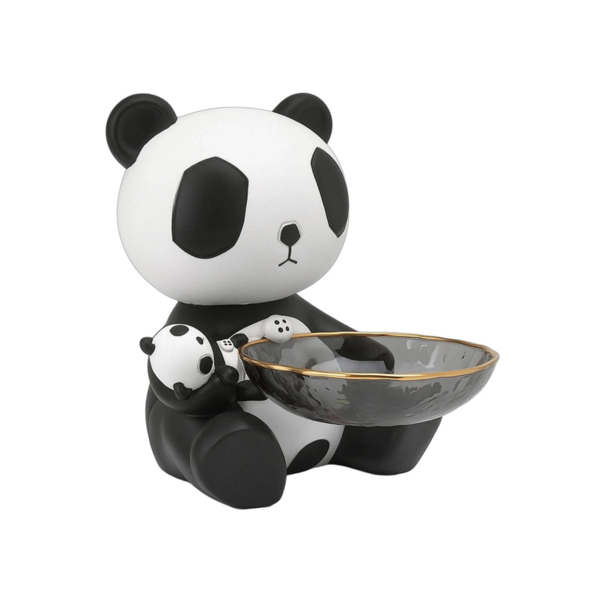 Pandas Figurine with Storage Bowl Decorative Pandas Statue with Bowl Cute Catchall Dish for Living Room, Coffee Table, TV Cabinet