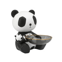 Pandas Figurine with Storage Bowl Decorative Pandas Statue with Bowl Cute Catchall Dish for Living Room, Coffee Table, TV Cabinet