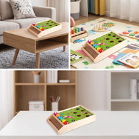 Wooden Tabletop Ball Game with Cue Mini Tabletop Billiards Game Portable Space-Saving for Families