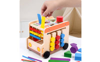 Multifunction Push Toy Early Learning Wooden Activity Car Educational Wooden Shape Sorter Toy for Young Children, Preschoolers, Home Play