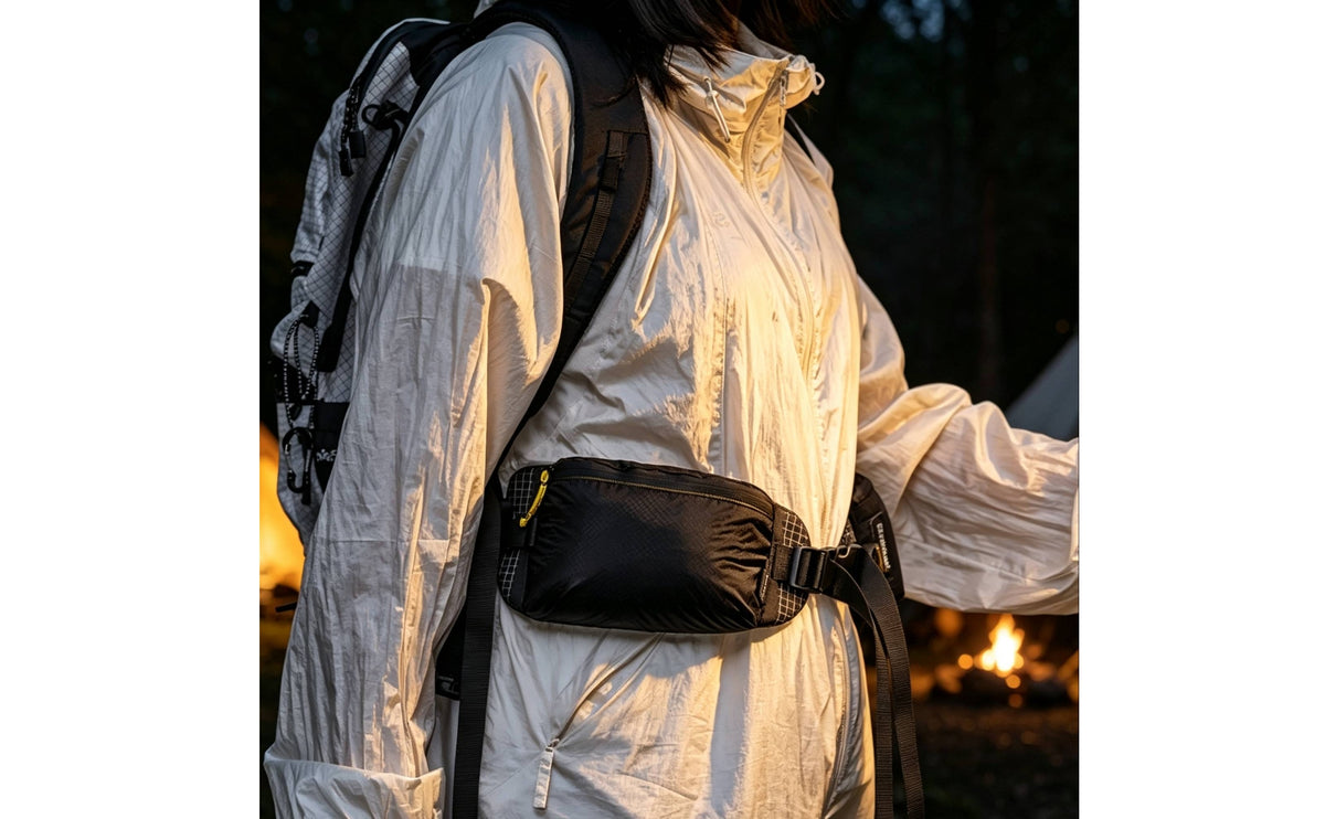 Lightweight Waist Belt Bag with Two Pouches Sleek Dual Pouch Waist Pack Slim Fanny Pack with Zipper Versatile for Trekkers, Campers, Camping