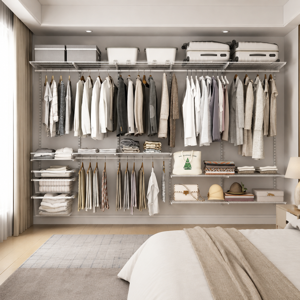 Walk-in Closet, Wardrobe, 3.6m Metal Storage System, Modern Minimalist, White