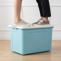 Storage Box with Lid, Clothes Case, Striped Pattern, Sky Blue, 40-50L, with Casters, 81x60x48cm