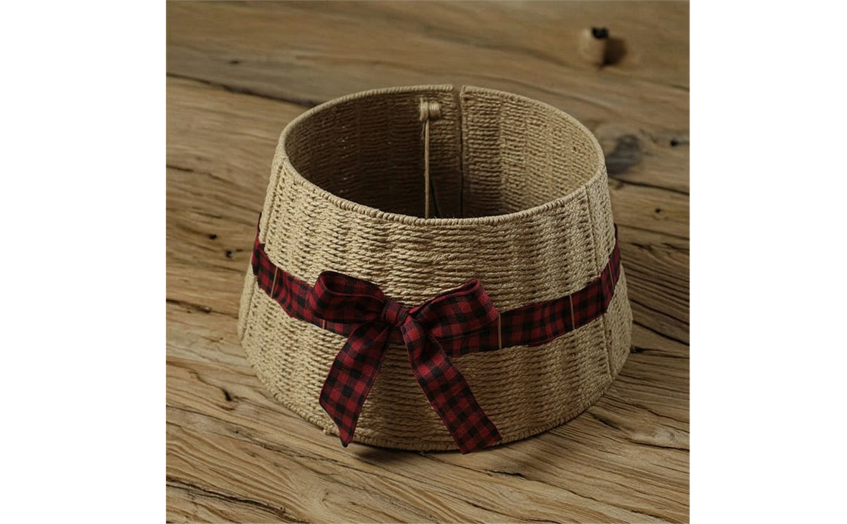 Woven Christmas Tree Collar Farmhouse Tree Collar with Bow Sturdy Stand Cover Sturdy for Holiday Decoration
