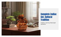 Rosewood Zodiac Animal Figurines, Hand-Carved Solid Wood, Complete Set, Chinese Decorative Sculpture, Desktop Ornament