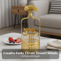 Fruit Fork Set with Holder Stainless Steel Small Tasting Fork Set Light Luxury Design Serving Ware for Party Hosts, Sweet Treats Display, Buffet