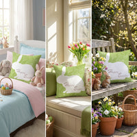 Easter Bunny Pillow Cover Breathable Material Linen Bunny Pillowcase Spring Theme Linen Easter Decorative Pillowcase for Parents, Bedroom, Bench