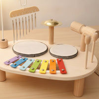 Wooden Drum Set with Mallet Hand Eye Coordination Music Activity Table Fine Motor Foundational Skills Instrument for Infant