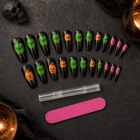 Halloween Pumpkin Theme Press-On Nails, 24pcs Set with Jelly Glue & Nail File