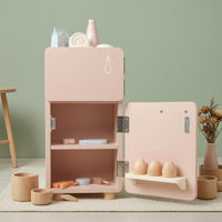 Wooden Play Refrigerator Rounded Edges Wooden Toy Fridge Ice Maker Feature Children's Kitchen Fridge for Children